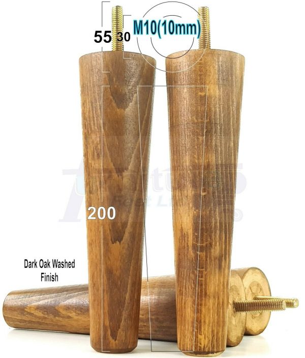 4x WOOD REPLACEMENT FURNITURE CHAIR LEG M10(10mm) TAPERED SETTEE FEET 200mm HIGH - Image 19