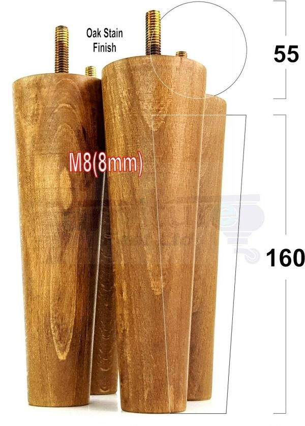 4x WOOD REPLACEMENT FURNITURE CHAIR LEG M8(8mm) TAPERED SETTEE FEET 160mm HIGH - Image 30