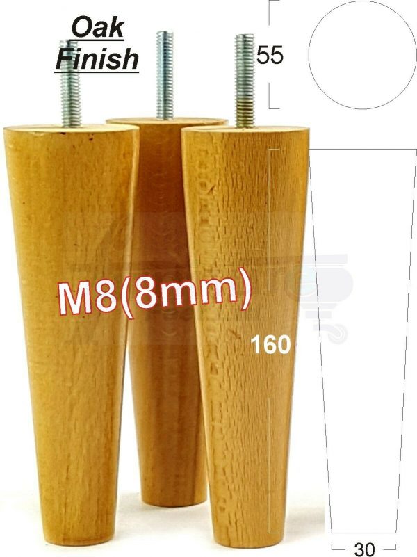 4x WOOD REPLACEMENT FURNITURE CHAIR LEG M8(8mm) TAPERED SETTEE FEET 160mm HIGH - Image 28
