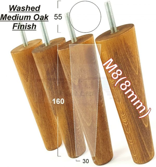 4x WOOD REPLACEMENT FURNITURE CHAIR LEG M8(8mm) TAPERED SETTEE FEET 160mm HIGH - Image 26