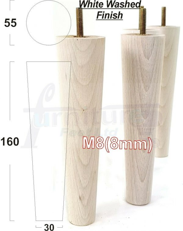 4x WOOD REPLACEMENT FURNITURE CHAIR LEG M8(8mm) TAPERED SETTEE FEET 160mm HIGH - Image 35