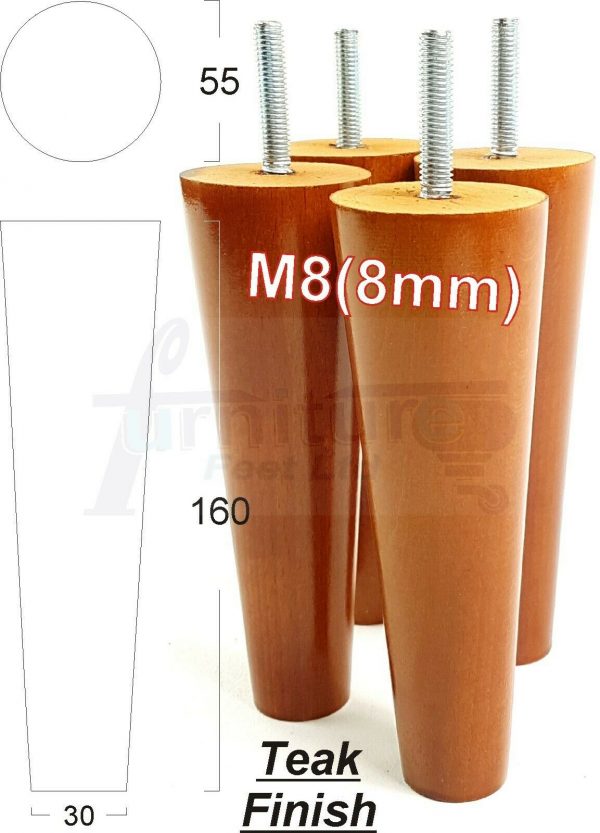4x WOOD REPLACEMENT FURNITURE CHAIR LEG M8(8mm) TAPERED SETTEE FEET 160mm HIGH - Image 33