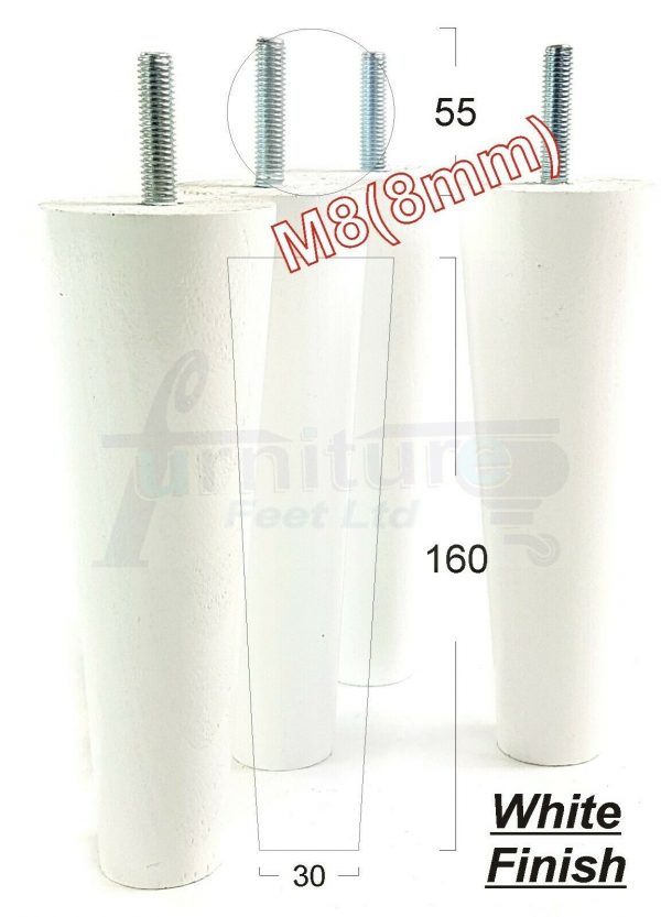 4x WOOD REPLACEMENT FURNITURE CHAIR LEG M8(8mm) TAPERED SETTEE FEET 160mm HIGH - Image 34