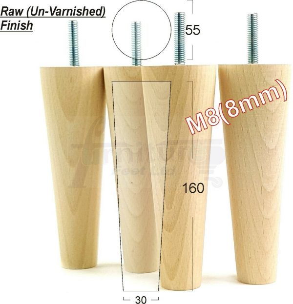 4x WOOD REPLACEMENT FURNITURE CHAIR LEG M8(8mm) TAPERED SETTEE FEET 160mm HIGH - Image 27