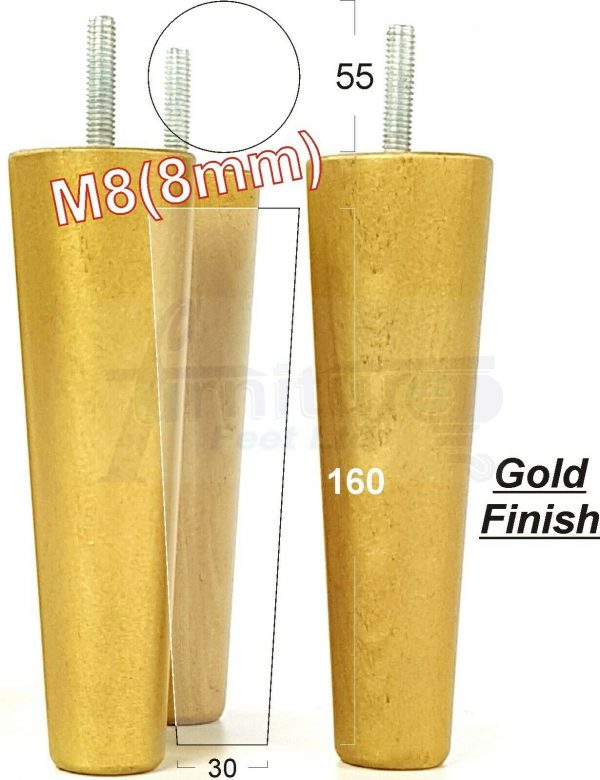 4x WOOD REPLACEMENT FURNITURE CHAIR LEG M8(8mm) TAPERED SETTEE FEET 160mm HIGH - Image 22