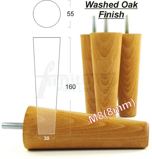 4x WOOD REPLACEMENT FURNITURE CHAIR LEG M8(8mm) TAPERED SETTEE FEET 160mm HIGH - Image 29