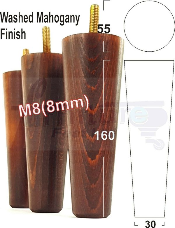 4x WOOD REPLACEMENT FURNITURE CHAIR LEG M8(8mm) TAPERED SETTEE FEET 160mm HIGH - Image 25