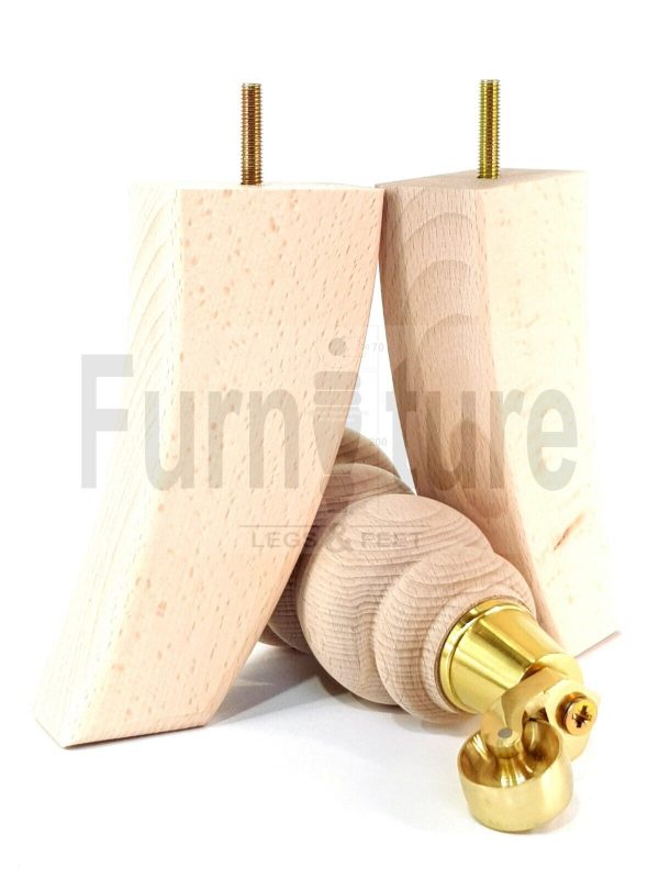 2x Furniture Castor Legs & 2x Curved Solid Wooden Feet M8 Chairs Sofa 200mm High - Image 5