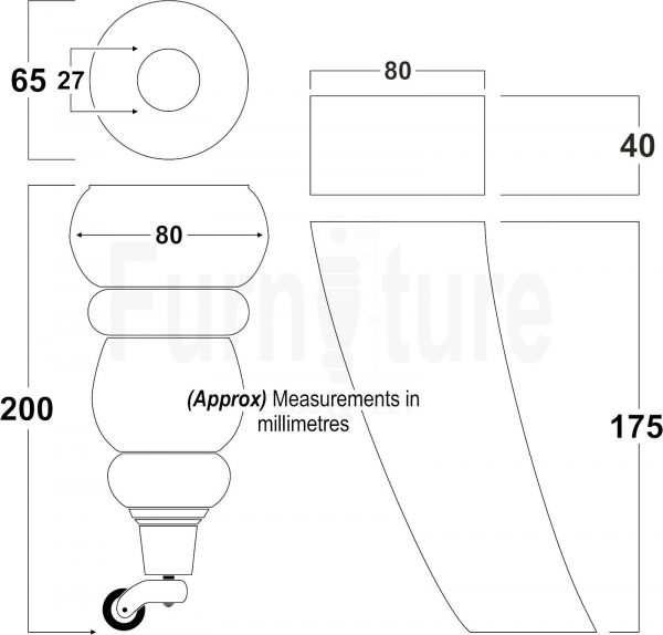2x Furniture Castor Legs & 2x Curved Solid Wooden Feet M8 Chairs Sofa 200mm High - Image 3