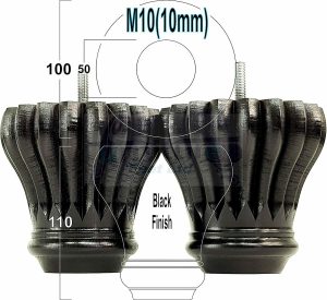 4 FURNITURE BUN FEET BLACK TURNED WOODEN LEGS 110mm HIGH M10
