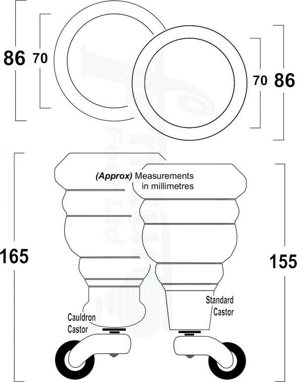 4 TURNED WOOD CASTOR LEGS 165mm High CHAIR REPLACEMENT FURNITURE FEET M8(8mm) - Image 3