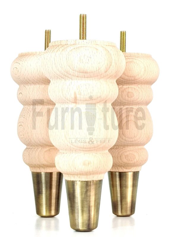 4 Turned Wood Furniture Feet Antique Brass Slipper Cup M8 Chair Sofa Legs 185mm - Image 4