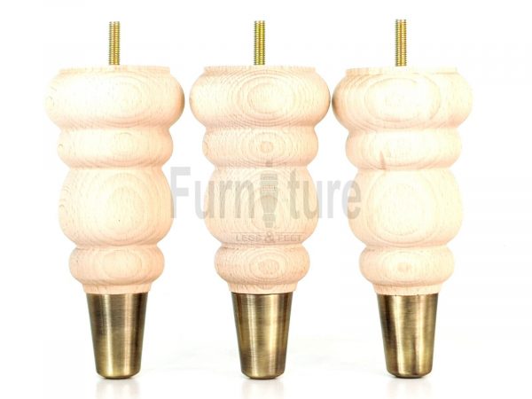 4 Turned Wood Furniture Feet Antique Brass Slipper Cup M8 Chair Sofa Legs 185mm - Image 5