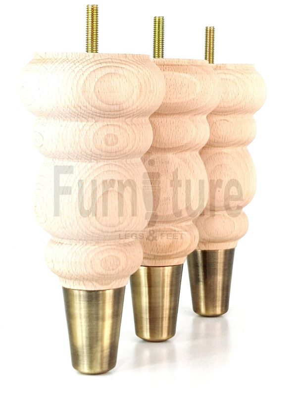 4 Turned Wood Furniture Feet Antique Brass Slipper Cup M8 Chair Sofa Legs 185mm - Image 6