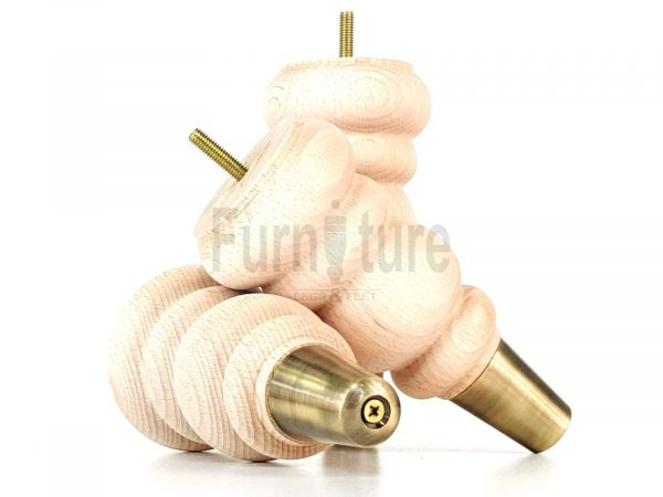 4 Turned Wood Furniture Feet Antique Brass Slipper Cup M8 Chair Sofa Legs 185mm - Image 7