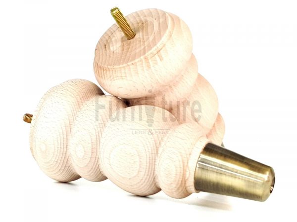 4 Turned Wood Furniture Feet Antique Brass Slipper Cup M8 Chair Sofa Legs 185mm - Image 8