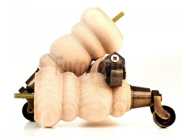 4 Turned Wooden Furniture Leg & Antique Castor Wheel Bun Feet Raw M8 200mm High - Image 6