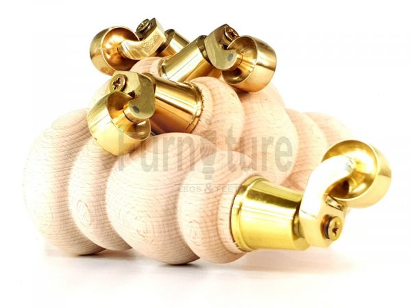 4 Turned Wooden Furniture Leg & Brass Castor Wheel Bun Feet Raw M8 200mm High - Image 6