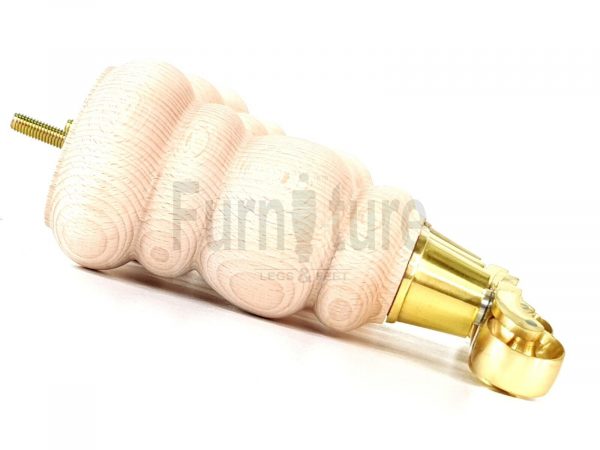 4 Turned Wooden Furniture Leg & Brass Castor Wheel Bun Feet Raw M8 200mm High - Image 8