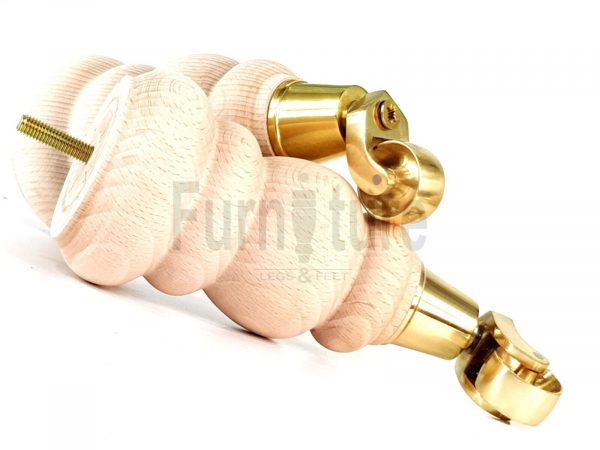 4 Turned Wooden Furniture Leg & Brass Castor Wheel Bun Feet Raw M8 200mm High - Image 10