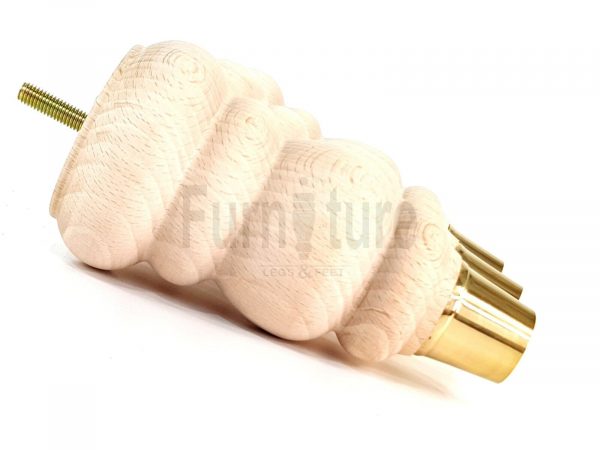 4 Turned Wooden Furniture Leg Brass Slipper Cup Raw Wood Bun Feet M8 160mm High - Image 11