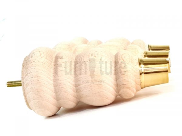 4 Turned Wooden Furniture Leg Brass Slipper Cup Raw Wood Bun Feet M8 160mm High - Image 12