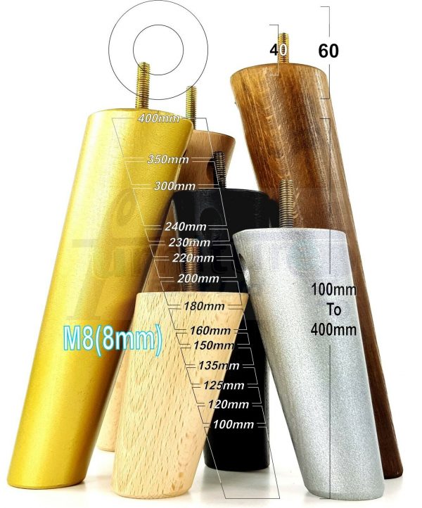 4x ANGLED WOODEN SETTEE LEGS 125mm High SOFA FURNITURE REPLACEMENT FEET M8(8mm) - Image 10