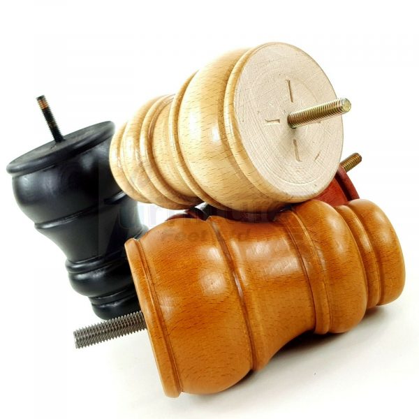 4x TURNED WOOD FURNITURE CHAIR LEGS M8(8mm) REPLACEMENT SETTEE FEET 125mm HIGH - Image 12