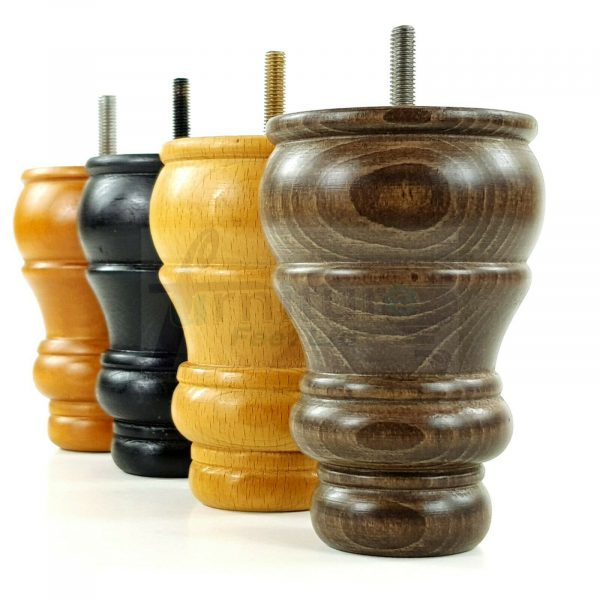 4x TURNED WOOD FURNITURE CHAIR LEGS M8(8mm) REPLACEMENT SETTEE FEET 125mm HIGH - Image 4