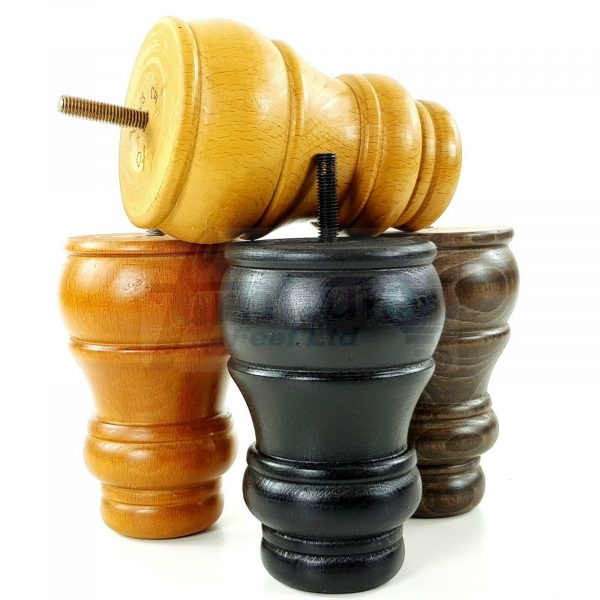 4x TURNED WOOD FURNITURE CHAIR LEGS M8(8mm) REPLACEMENT SETTEE FEET 125mm HIGH - Image 5