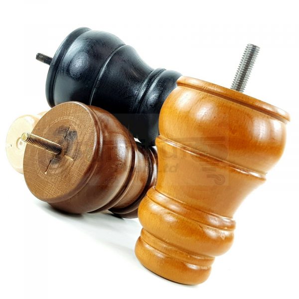 4x TURNED WOOD FURNITURE CHAIR LEGS M8(8mm) REPLACEMENT SETTEE FEET 125mm HIGH - Image 9