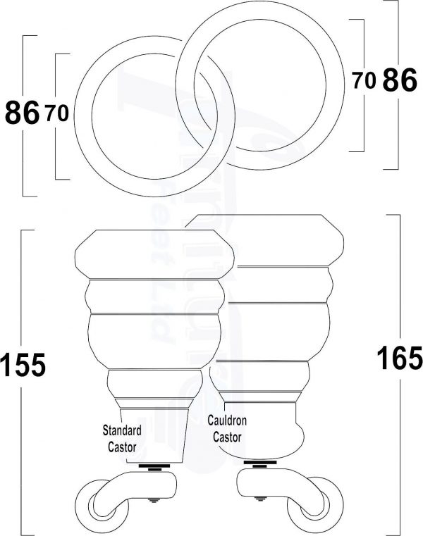 4x Turned Wood Furniture Sofa Legs M8 Replacement Feet With Castors 155mm High - Image 3