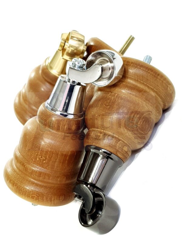 4x Turned Wood Furniture Sofa Legs M8 Replacement Feet With Castors 155mm High - Image 6