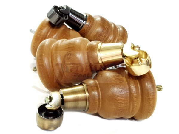 4x Turned Wood Furniture Sofa Legs M8 Replacement Feet With Castors 155mm High - Image 8
