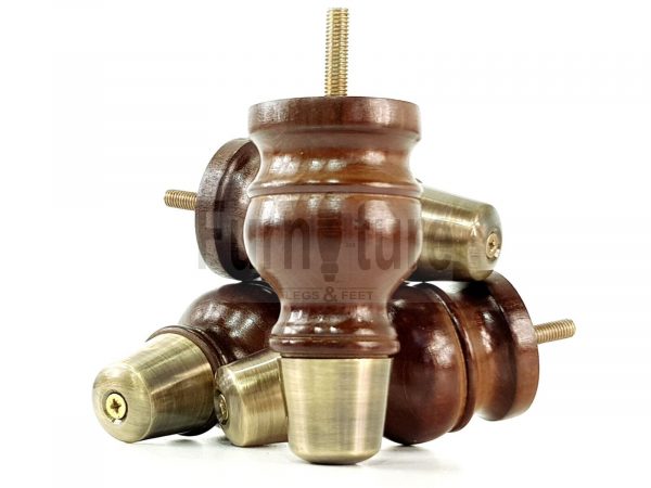 4x Turned Wooden Furniture Leg Brass Slipper Cup Sofa, Chair Feet 110mm High M8 - Image 11