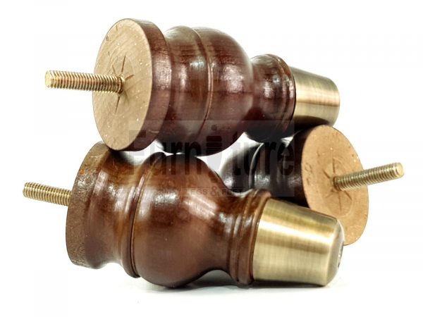 4x Turned Wooden Furniture Leg Brass Slipper Cup Sofa, Chair Feet 110mm High M8 - Image 12