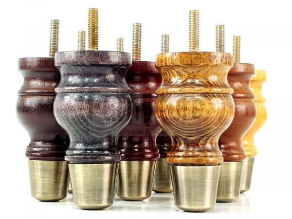 4x Turned Wooden Furniture Leg Brass Slipper Cup Sofa, Chair Feet 110mm High M8 - Image 14