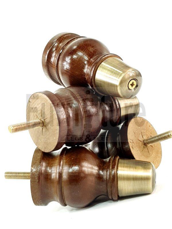 4x Turned Wooden Furniture Leg Brass Slipper Cup Sofa, Chair Feet 110mm High M8 - Image 4