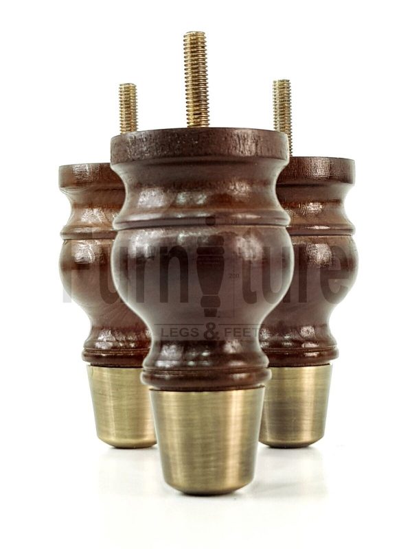 4x Turned Wooden Furniture Leg Brass Slipper Cup Sofa, Chair Feet 110mm High M8 - Image 6