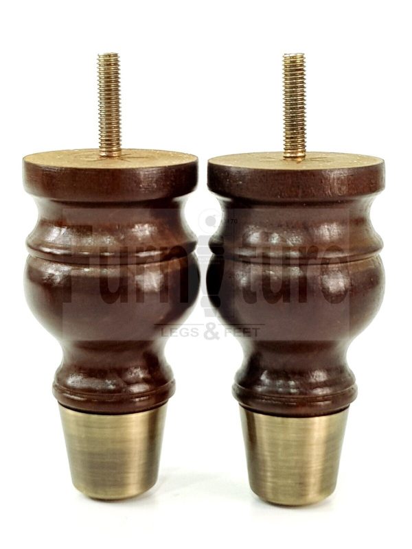 4x Turned Wooden Furniture Leg Brass Slipper Cup Sofa, Chair Feet 110mm High M8 - Image 7