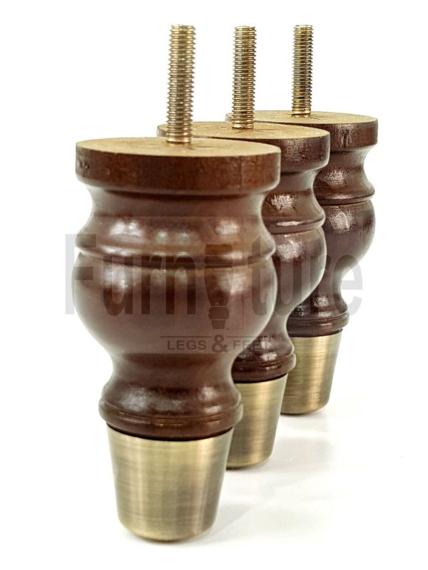 4x Turned Wooden Furniture Leg Brass Slipper Cup Sofa, Chair Feet 110mm High M8 - Image 8