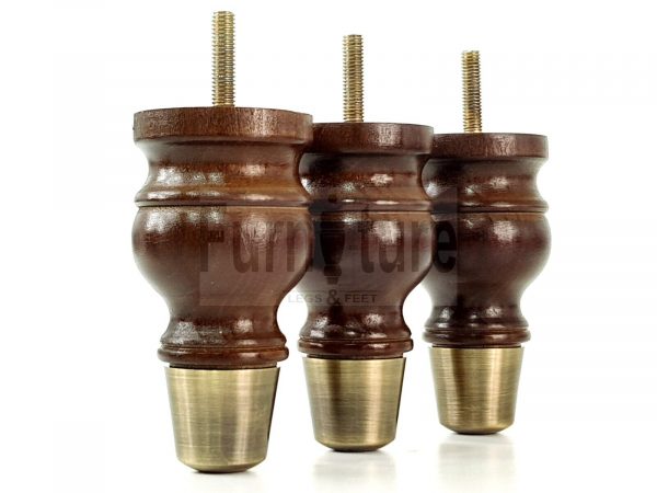 4x Turned Wooden Furniture Leg Brass Slipper Cup Sofa, Chair Feet 110mm High M8 - Image 9