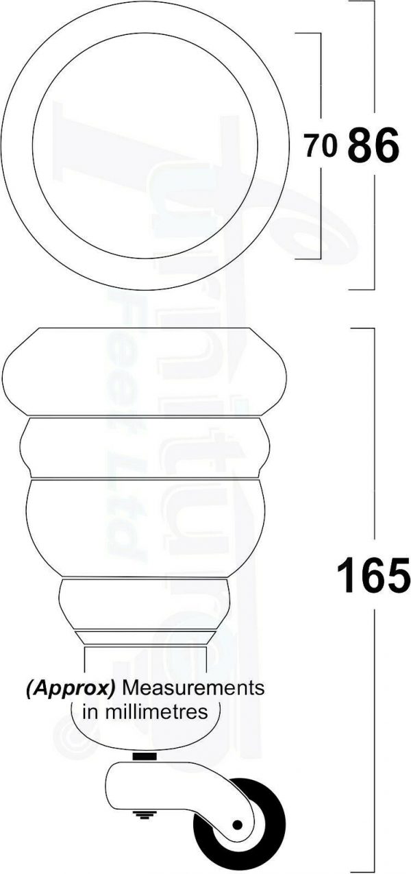 4x WOOD FURNITURE LEGS M8 REPLACEMENT CHROME CAULDRON CASTOR FEET 165mm HIGH - Image 3