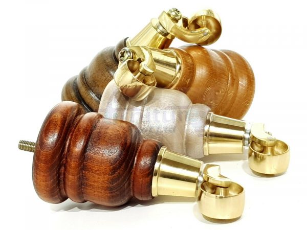 4x WOODEN FURNITURE LEGS M8(8mm) CHAIR REPLACEMENT BRASS CASTOR FEET 155mm HIGH - Image 7