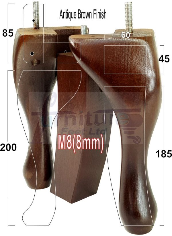 2 Traditional Queen Anne Furniture Legs & 2 Curved Feet 200mm Sofa Chair Bed M8 - Image 13
