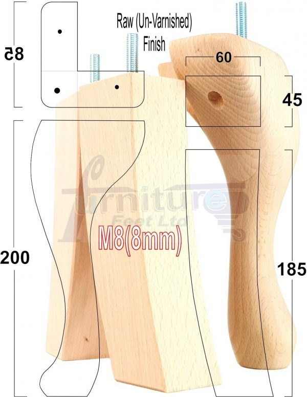 2 Traditional Queen Anne Furniture Legs & 2 Curved Feet 200mm Sofa Chair Bed M8 - Image 28