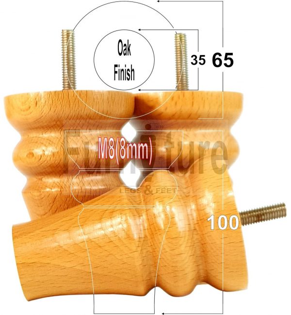 4 Replacement Wood Furniture Settee Sofa Legs M8 Chair Stool Bed Feet 100mm High - Image 23
