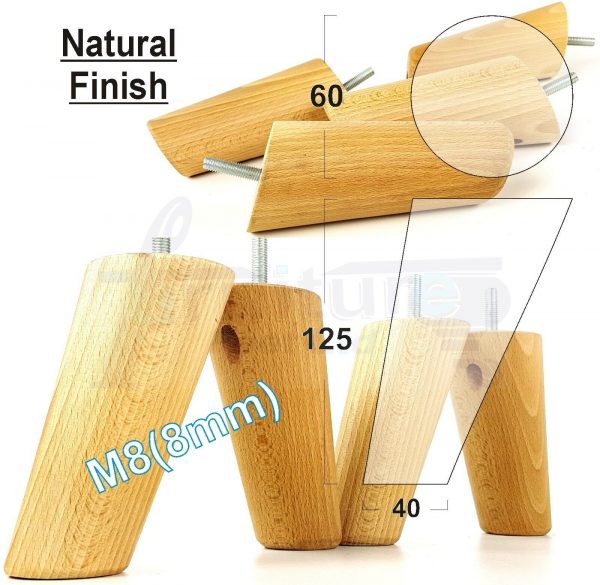 4x ANGLED WOODEN SETTEE LEGS 125mm High SOFA FURNITURE REPLACEMENT FEET M8(8mm) - Image 25