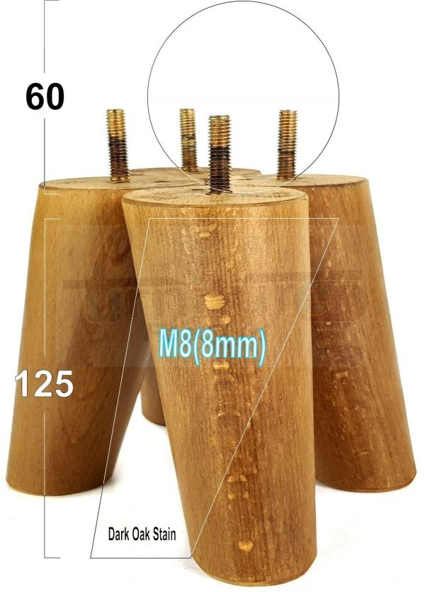 4x ANGLED WOODEN SETTEE LEGS 125mm High SOFA FURNITURE REPLACEMENT FEET M8(8mm) - Image 19