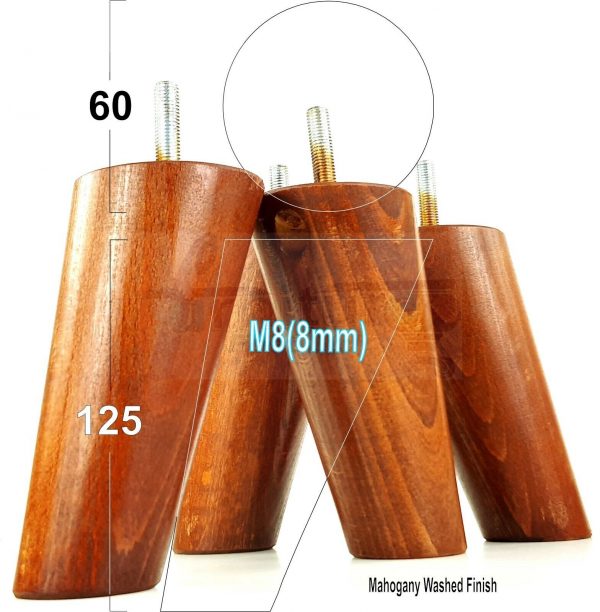 4x ANGLED WOODEN SETTEE LEGS 125mm High SOFA FURNITURE REPLACEMENT FEET M8(8mm) - Image 24